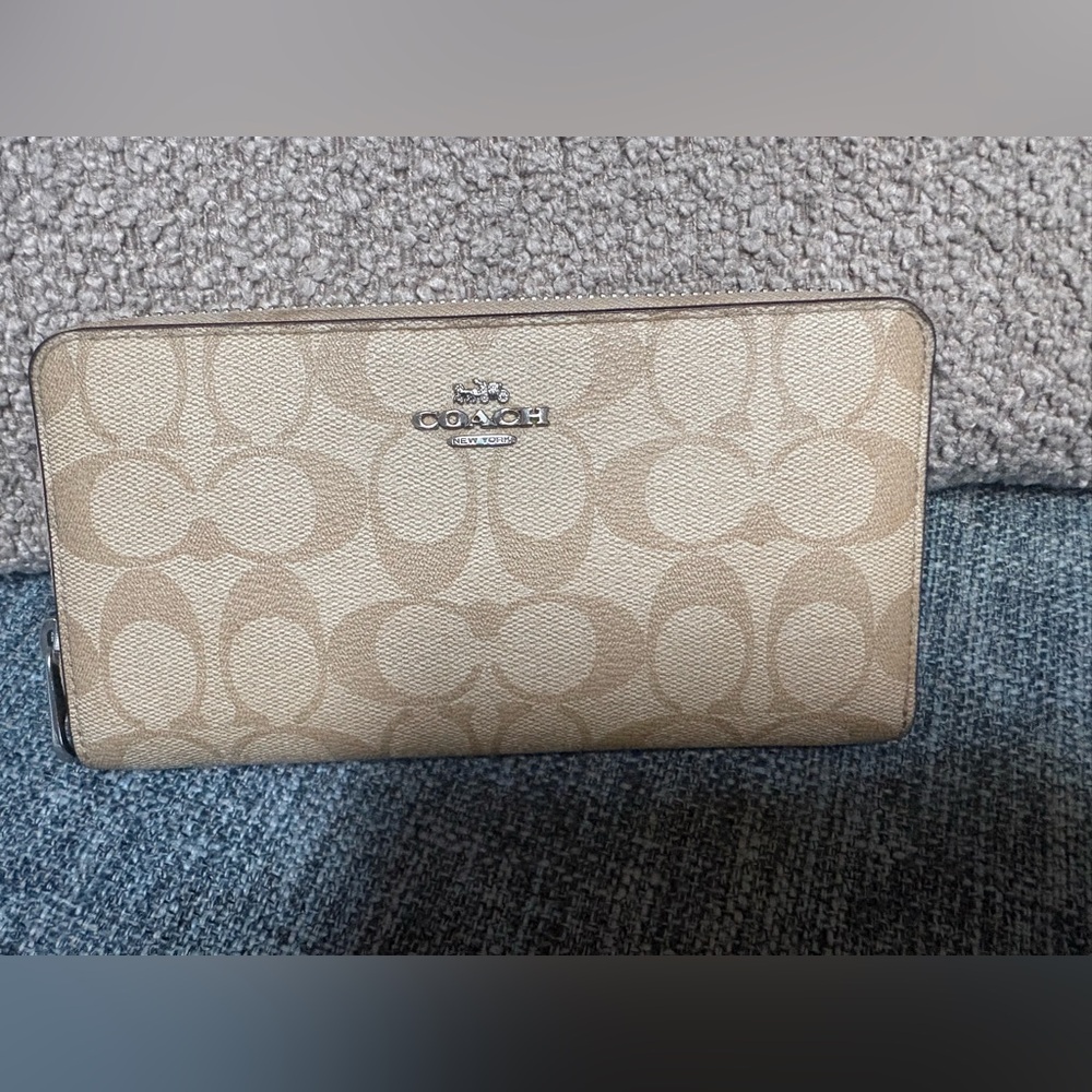 Coach Long Zip Around Wallet in Signature Canvas in Sand